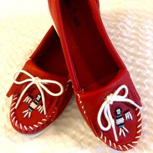 Never worn red moccasins!